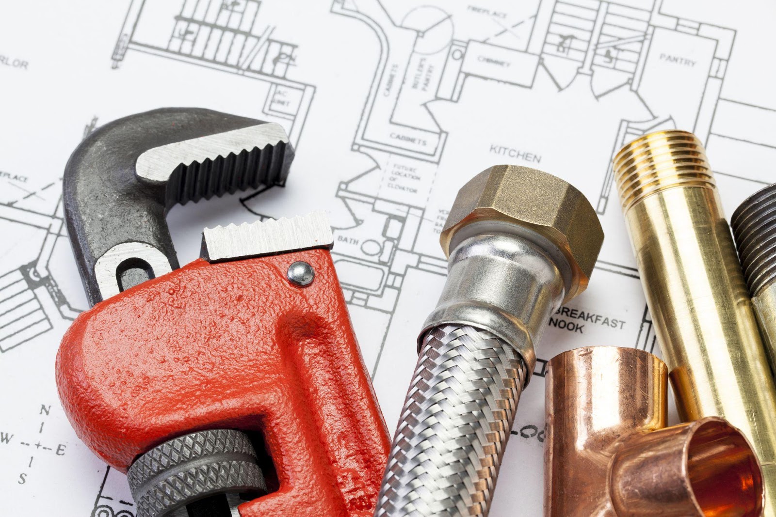 A variety of plumbing fixtures.